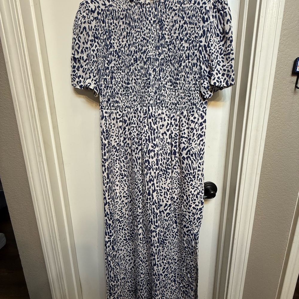 Chic Blue and White Animal Print Maxi Dress